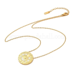 Ожерелья с плоским круглым кулоном из нержавеющей стали 304 с прозрачным кубическим цирконием и фазами Луны NJEW-R018-03G