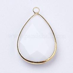 Золотые тона латунные стеклянные подвески слезинки&nbsp;GLAA-M006-A-22G