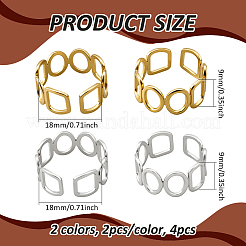 2 цвет 304 нержавеющая сталь регулируемые манжеты кольца для женщин&nbsp;RJEW-HY0001-31B