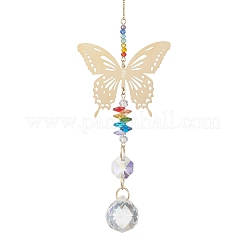Подвесной ловец солнца из нержавеющей стали 201 в форме бабочки и радужного хрустального стекла.&nbsp;HJEW-JM04682