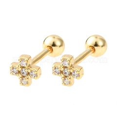 Серьги-гвоздики с крестиком 925 из стерлингового серебра с микропаве из прозрачных кубических цирконий&nbsp;EJEW-K317-11G