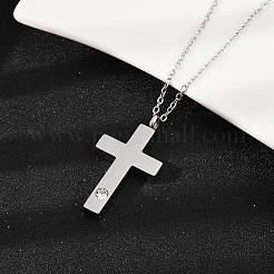 304 нержавеющая сталь паве прозрачный кубический цирконий крест подвеска урна для праха домашних животных ожерелья NJEW-S455-07P