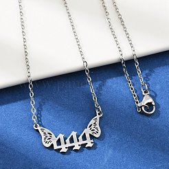 201 нержавеющая сталь номер 444 с крыльями бабочки подвеска ожерелье NJEW-P332-01B-P