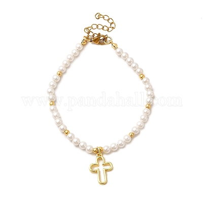 Браслеты с подвесками в виде полого креста из нержавеющей стали 304 BJEW-JB12300-1