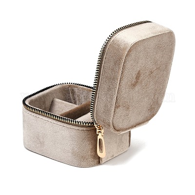 Мини-прямоугольные бархатные шкатулки для хранения украшений на молнии с зеркалом внутри CON-Z009-04B-1