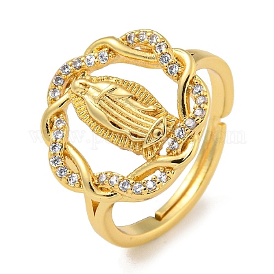 Регулируемые кольца из латуни с микро-паве и цирконием в виде цветка со стойкой RJEW-I105-04G-04-1