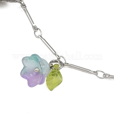 Браслеты на ногу из латунной цепочки с подвесками в виде бабочек и стеклянных цветов из нержавеющей стали 201 AJEW-AN00736-02-1