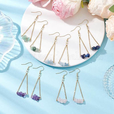 Серьги-подвески из нержавеющей стали 304 с натуральными камнями EJEW-JE06010-1