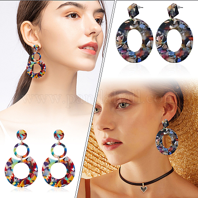 6 пара акриловых сережек-гвоздиков в 6 стилях: овальные EJEW-AN0003-36-1