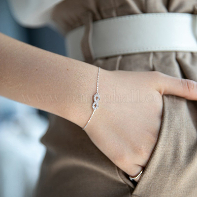 Браслеты со звеньями бесконечности из стерлингового серебра с микропаве из прозрачных кубических цирконий JF1593-1-1