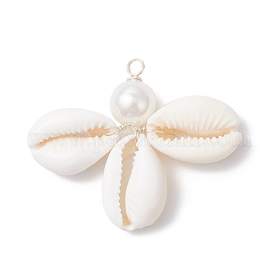 Подвески из натуральной ракушки каури и искусственного жемчуга из АБС-пластика PALLOY-JF03786-1