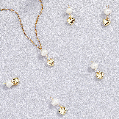 6 шт. подвеска в форме сердца из латуни и натурального жемчуга KK-BBC0019-31-1