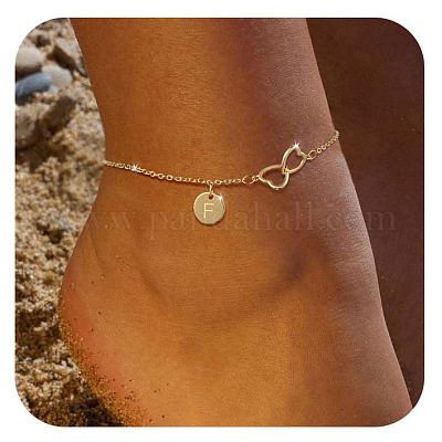 Латунные двойные сердечки плоские круглые инициалы браслеты на ногу для женщин FS-WGA84B7-09-1