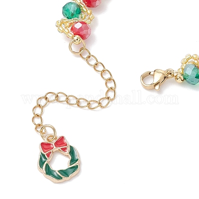 Рождественские браслеты из стекла и стеклянных бусин для женщин BJEW-MZ00228-1