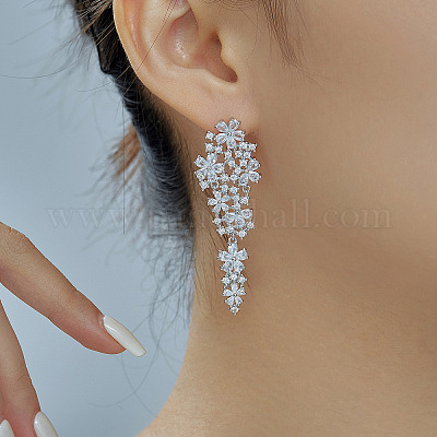 Элегантные и простые серьги-гвоздики с кисточками из прозрачного кубического циркония из латуни GP2120-2-1