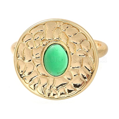 Полка покрытие плоские круглые латунные стеклянные открытые манжеты кольца для женщин RJEW-M022-24G-1