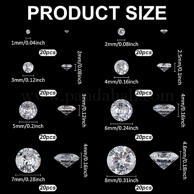 160 шт. 8 стиля кубических циркониевых кабошонов ZIRC-PH0001-52-1