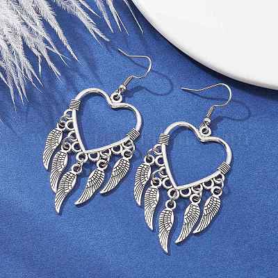 Серьги-люстры из сплава в тибетском стиле с плетением в форме сердца EJEW-JE05424-02-1