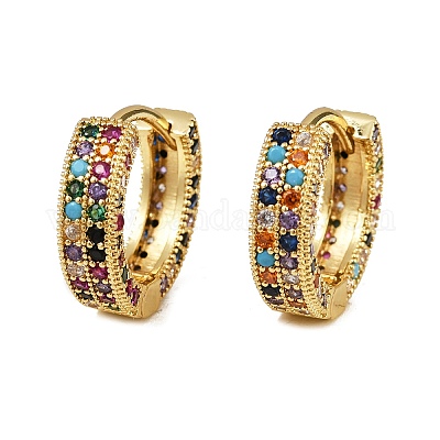 Серьги-кольца из латуни с микро-паве EJEW-S277-09G-B-1