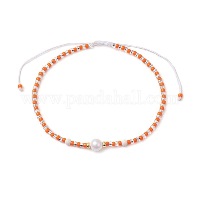 Регулируемые круглые плетеные браслеты на ногу из искусственного жемчуга AJEW-AN00672-03-1