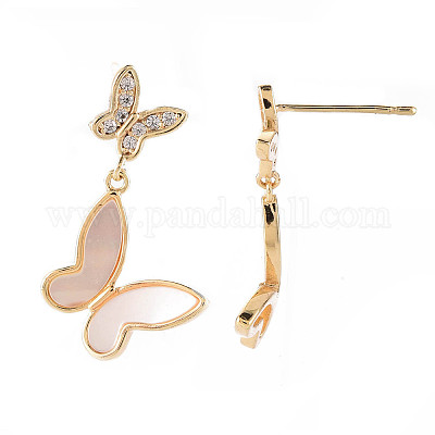 Серьги-гвоздики с цирконом из латуни EJEW-T007-17G-B-NF-1