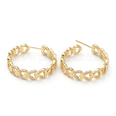 Серьги-гвоздики из латуни с микро-паве и прозрачным фианитом в форме сердца ZIRC-M117-17G-1