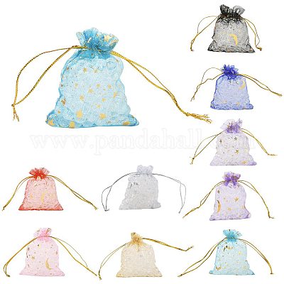 50 шт. 10-цветные подарочные мешочки для хранения из органзы с завязками и золотым тиснением в виде луны и звезд ABAG-FS0001-11-1
