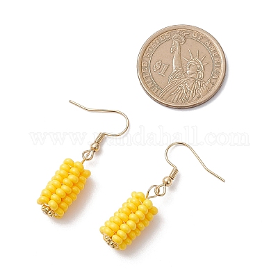 3d серьги-подвески из стеклянных бусин кукурузы EJEW-MZ00649-1