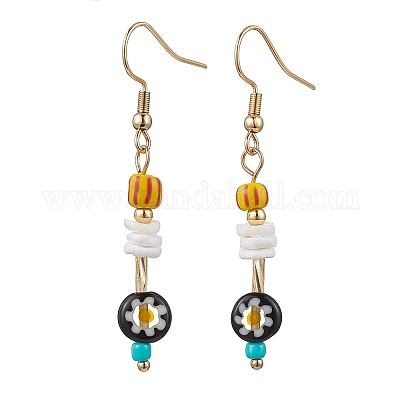 Серьги-подвески из натуральной морской ракушки и стекла EJEW-JE06280-1