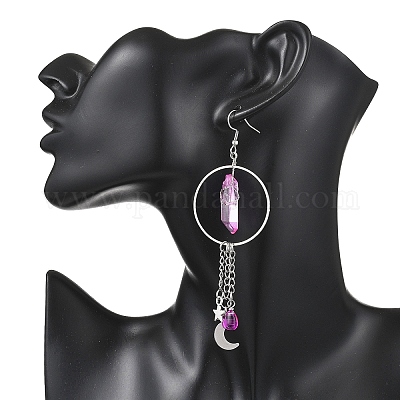 2 пара серег-подвесок из натурального кварца в форме луны и звезды EJEW-JE06763-1