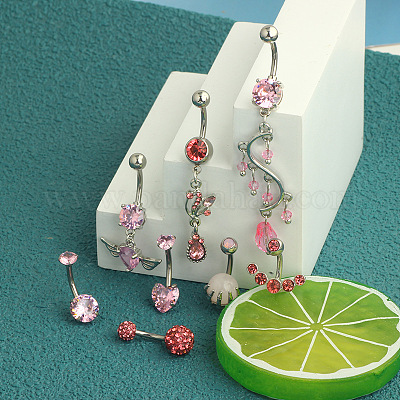 8 шт. 8 стиля из нержавеющей стали 316l роза стразы сердце крыло круглая изогнутая штанга живот кольца набор FS-WG1B07E-01-1