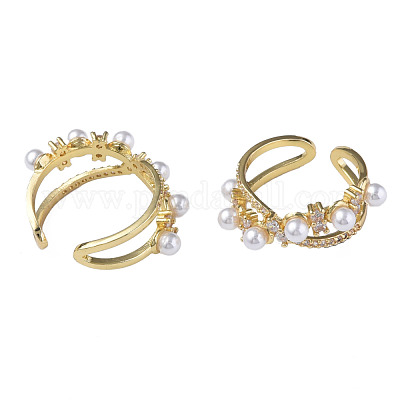 Открытое кольцо-кафф бесконечности с кубическим цирконием и искусственным жемчугом RJEW-N035-132-1