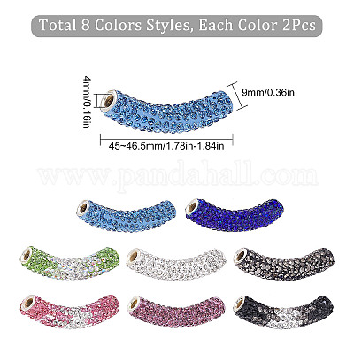 16 шт. 8 вида изогнутых трубчатых бусин из латунных стразов и полимерной глины RB-SC0001-07-1