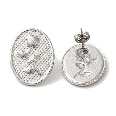 Серьги-гвоздики из нержавеющей стали 304 в форме овала с цветком EJEW-C114-26P-1