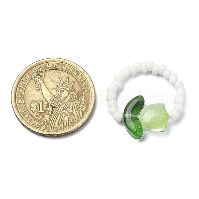 Растягивающиеся кольца из стекла и бисера в форме цветка тюльпана RJEW-TA00080-1