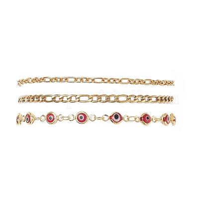 Браслеты из цепей и звеньев лампворк из нержавеющей стали 304 и сглаза для женщин BJEW-JB12449-03-1