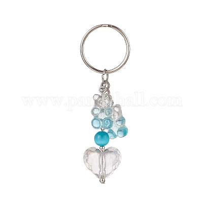 Брелок с акриловой подвеской в виде градиентного медведя и сердца KEYC-TA00005-1