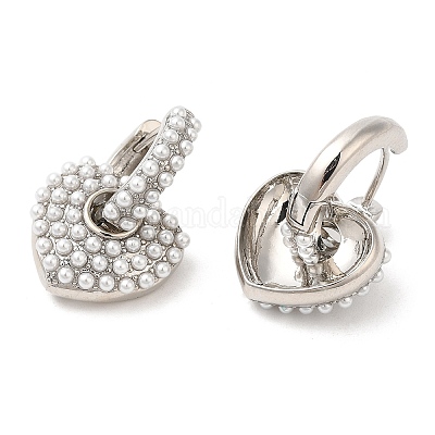 Серьги-кольца из латуни с покрытием стойки с подвесками в виде сердечек из АБС-пластика EJEW-R152-06P-1