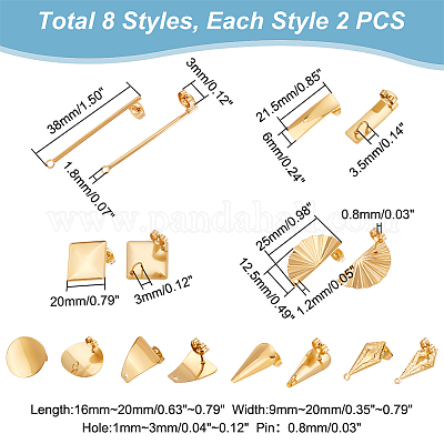 16 шт. 8 стиля серьги-гвоздики из нержавеющей стали 304 фурнитура STAS-UN0042-34-1