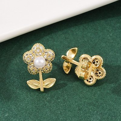 Серьги-гвоздики в форме цветка с микропаве из прозрачных кубических цирконий из латуни EJEW-L275-11G-1