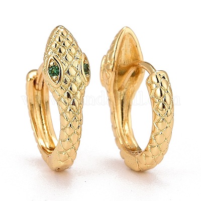 Серьги-кольца в виде змеи с зеленым кубическим цирконием X-EJEW-C012-03-1