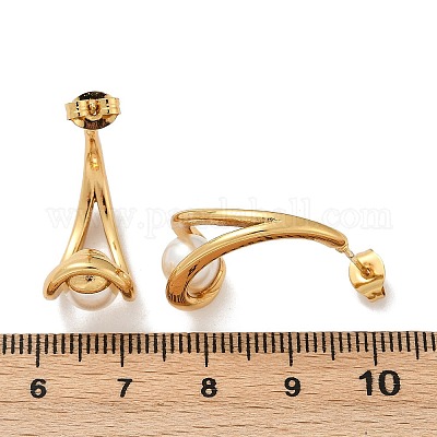 Круглые серьги-гвоздики из пластика с имитацией жемчуга из нержавеющей стали 304 EJEW-M105-08G-1