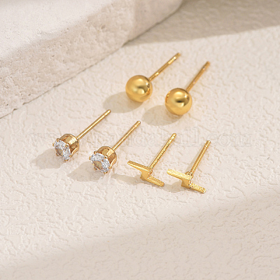 Элегантные серьги-гвоздики в форме молнии и круглой бусины из нержавеющей стали 201 WH4454-1