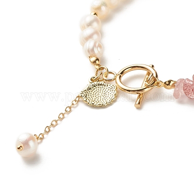 Браслет из бусин из натурального клубничного кварца BJEW-TA00032-03-1