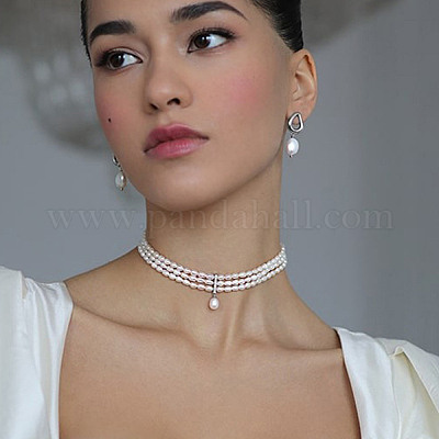 925 кулон из стерлингового серебра с прозрачными кубическими цирконами и натуральным пресноводным жемчугом в форме риса NU5776-1