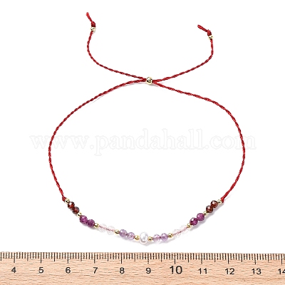 Браслеты из плетеных бусин из натурального аметиста и кварца с ограненными круглыми бусинами BJEW-F493-09G-05-1