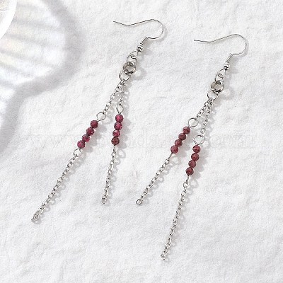 Круглые серьги-подвески из нержавеющей стали 304 с натуральным гранатом EJEW-JE06783-03-1