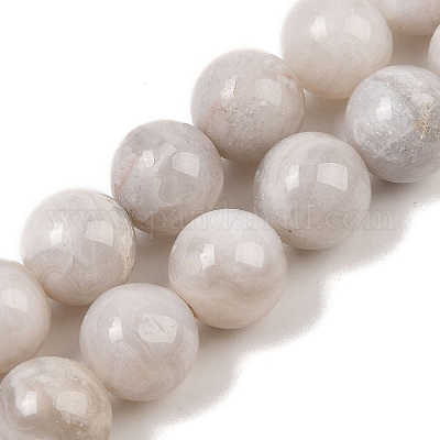 Круглые пряди натурального сумасшедшего кружева из агата с бисером G-L374-01-12mm-1