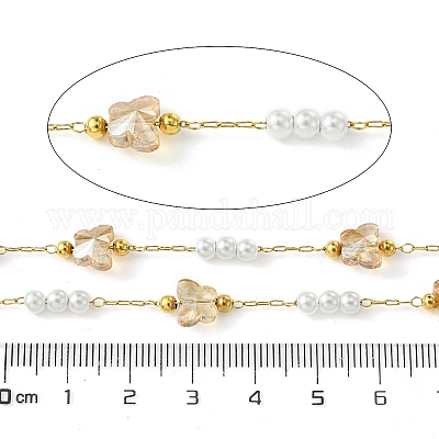 10 м ионное покрытие (IP) 304 нержавеющая сталь и АБС-пластик жемчужные бусины и стеклянные звенья-бабочки CHS-G035-04G-04-1