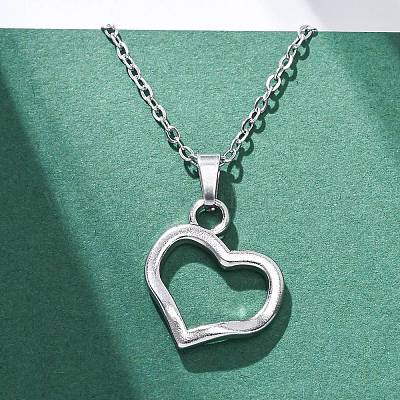 Ожерелья с подвеской в виде полого сердца из нержавеющей стали 304 NJEW-H059-16P-1